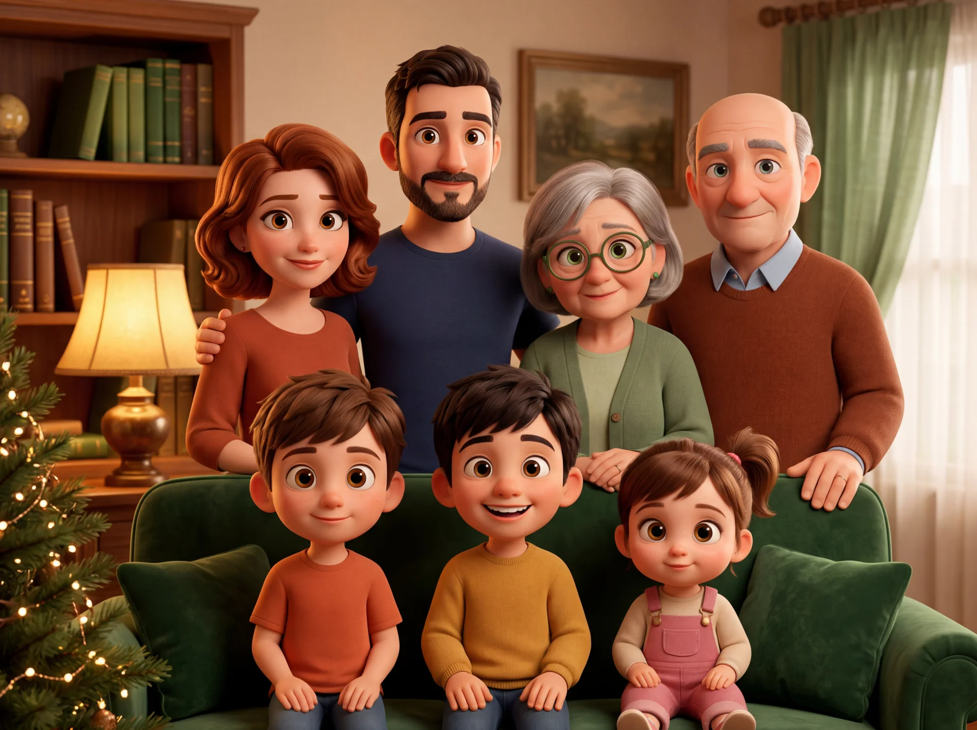 Une famille découvre son livre personnalisé Conte de Faits