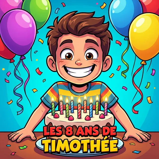 Livre personnalisé anniversaire : Les 8 Ans de Timothee, illustration cartoon