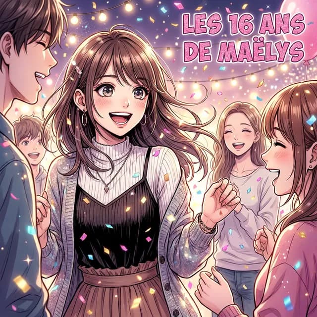 Livre personnalisé anniversaire : Les 16 Ans de Maelys, illustration manga