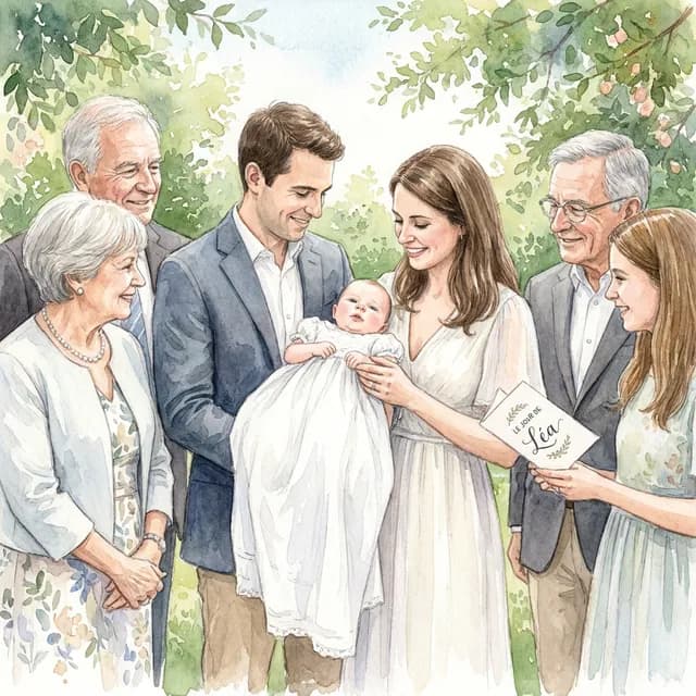 Livre personnalisé baptême : Le Jour de Lea, illustration aquarelle