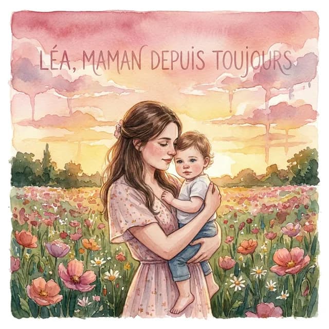 Livre personnalisé fête des mères : Lea Maman Depuis Toujours, illustration aquarelle