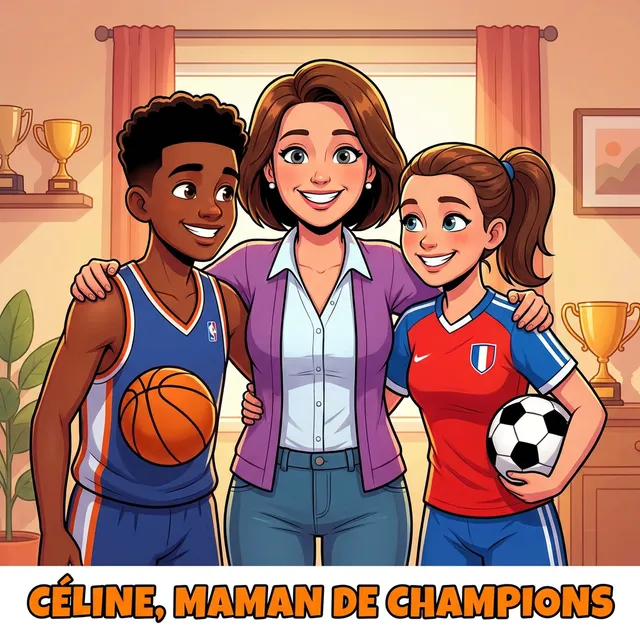 Livre personnalisé fête des mères : Celine Maman de Champions, illustration cartoon