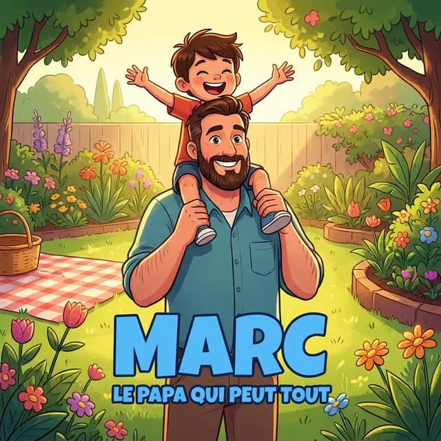 Livre personnalisé fête des pères : Marc, illustration cartoon