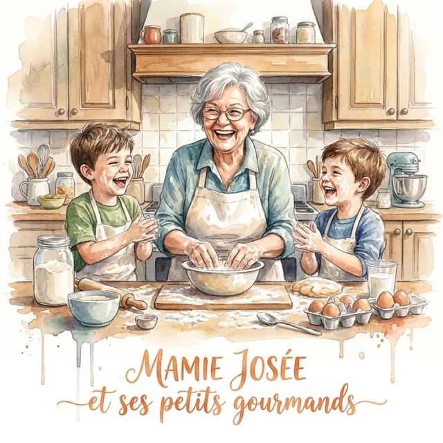 Livre personnalisé grands-parents : Mamie Josee et ses Petits Gourmands, illustration aquarelle