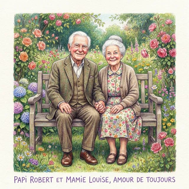 Livre personnalisé grands-parents : Papi Robert et Mamie Louise, illustration crayon