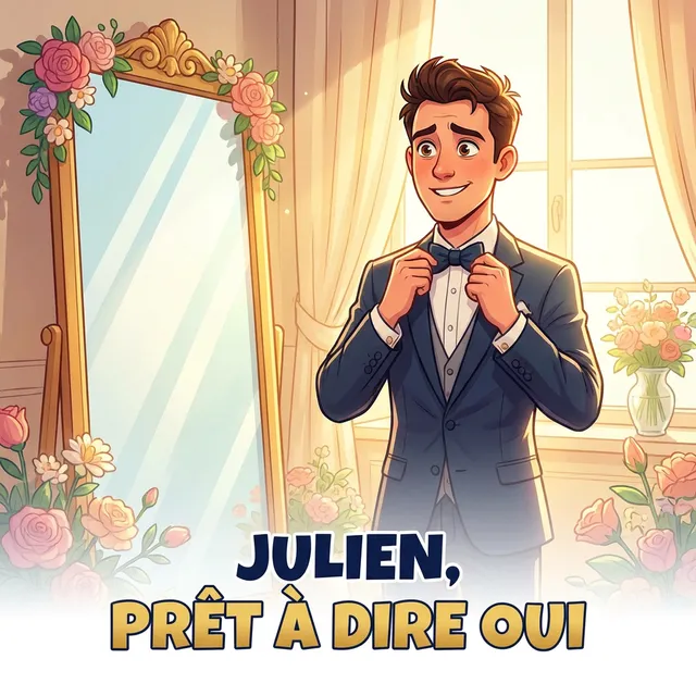 Livre personnalisé mariage : Julien Pret a Dire Oui, illustration cartoon