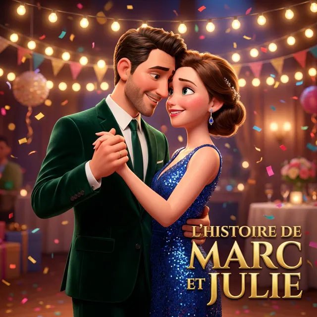 Livre personnalisé mariage : Histoire de Marc et Julie, illustration 3D
