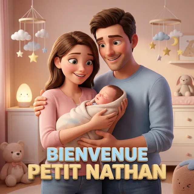 Livre personnalisé naissance : Bienvenue Petit Nathan, illustration 3D