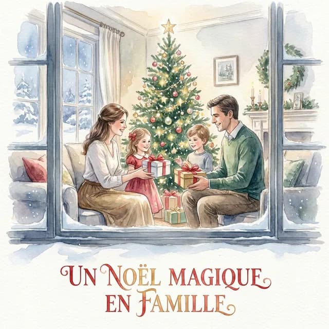 Livre personnalisé Noël : Un Noel Magique en Famille, illustration aquarelle