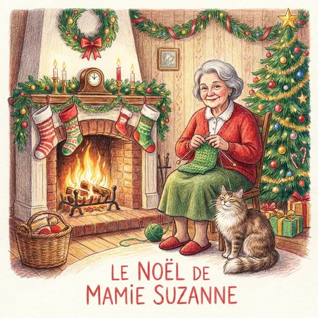 Livre personnalisé Noël : Le Noel de Mamie Suzanne, illustration crayon