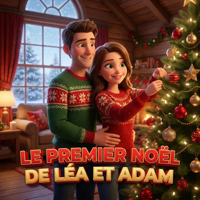 Livre personnalisé Noël : Le Premier Noel de Lea et Adam, illustration 3D