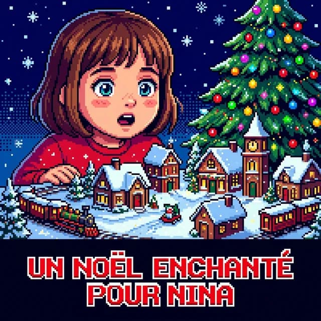 Livre personnalisé Noël : Un Noel Enchante pour Nina, illustration pixel art