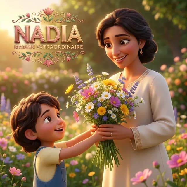 Livre personnalisé pour une femme : Nadia FeteDesMeres, illustration 3D