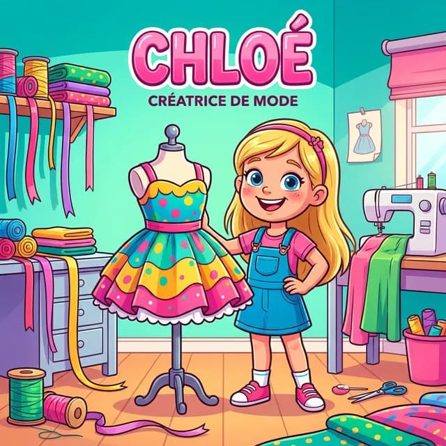 Livre personnalisé pour une fille : Chloe Mode, illustration cartoon