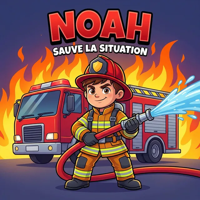 Livre personnalisé pour un garçon : Noah Pompiers, illustration cartoon